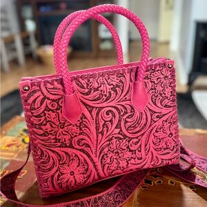 Montana westPink Embossed Leather Tote Bag/ crossbody
